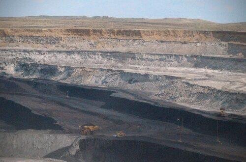 An open cast mine showing the deep coal seam