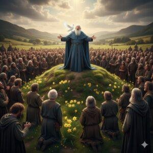 Dewi Sant: The Light of Wales in the Age of Saints In the mist-shrouded valleys of 6th-century Britain, while the echoes of Roman footsteps were fading into the soil and the foundations of modern nations were yet to be laid, a figure emerged who would define the spiritual heart of a people. This was Dewi Sant. known to the world as St. David—the patron saint of Wales.